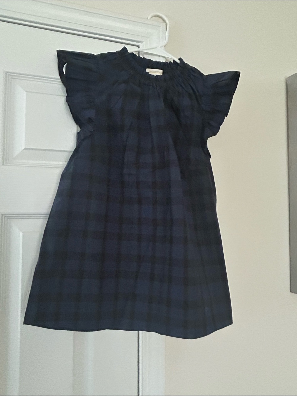 Sail to Sable Navy Plaid Flutter-Sleeve Top